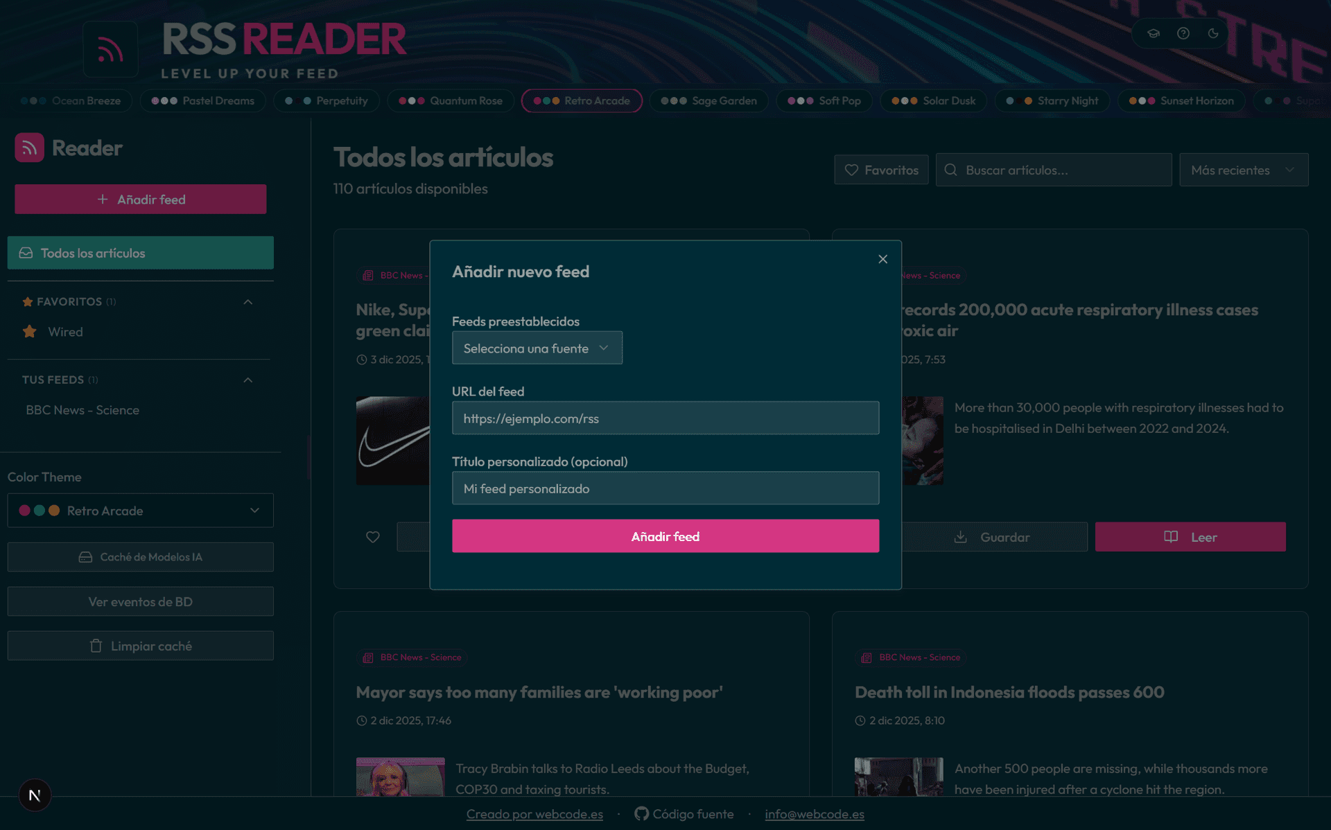 Diálogo para añadir un nuevo feed